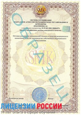 Образец сертификата соответствия (приложение) Шарья Сертификат ISO 13485